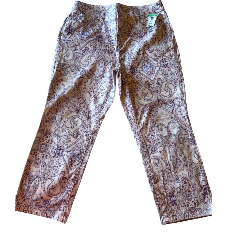 Chicos Slim‎ Leg Crop Pants Womens 8P 1P Paisley Purple White High Rise Stretch